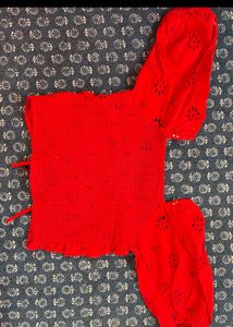 Chic Red Eyelet Crop Top
