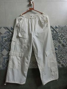 White Cotton Blend Trousers