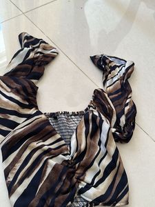 Trendy Animal Print Ruched Cropped Top