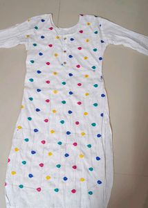White Kurta with Colorful Droplet Print