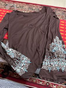 Brown Top with Embellished Sleeves