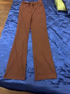 Brown Ribbed Flare Pants