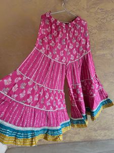 Elegant Pink Floral Kurta Sharara Set