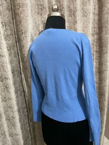 Imported Korean crew-neck blue cardigan