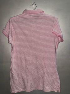 Une Mode Soft Pink Striped Polo T-Shirt