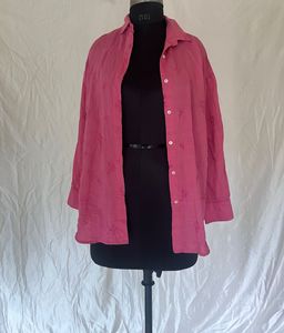 Pink Embroidered Button-Up Shirt