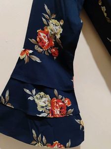 Stylish Navy Floral Print Bell Sleeve Top