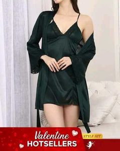 Shein Spaghetti Strap Lace Trim Slit Nightie & Rob