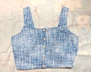 Chic Blue Tweed Crop Top