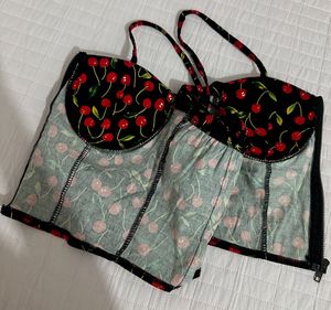 Cherry Print Corset Top (Padded)