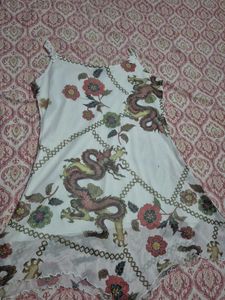 White Dragon Print Flowy Camisole Top