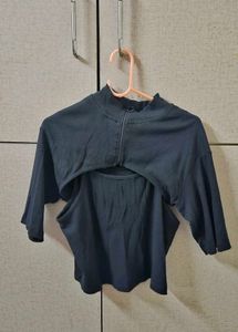 Black Cut-out Mock Neck Top