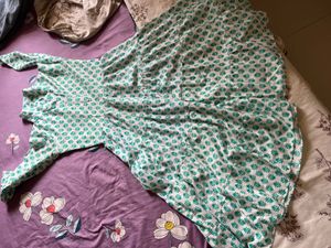 White & Green Printed Ethnic Gown
