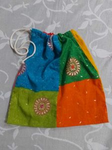 Vibrant Patchwork Style Drawstring Pouch / Potli