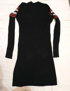 H&amp;M Black Striped Ribbed Knit Dress