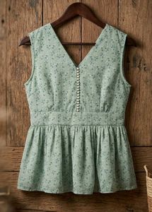 V-Neck Mint Green Floral Peplum Blouse