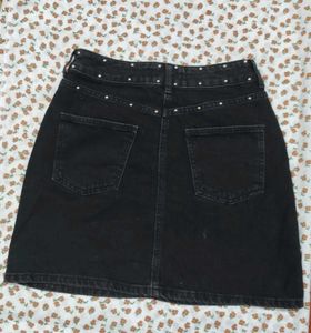 Black Denim Studded Mini Skirt