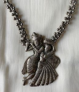 Oxidized Silver Radha Krishna Necklace Set
