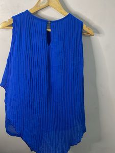 Cobalt Blue Asymmetrical Pleated Hem Top