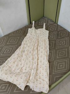 Cream Floral Print Midi Dress