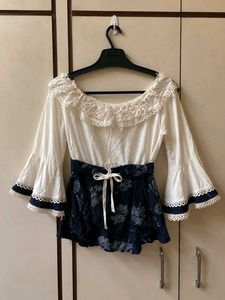 Boho Off-Shoulder Lace Trim Top