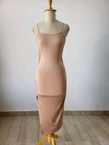 Minimalist Nude Spaghetti Strap Midi Dress