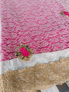 💓Pink &amp; Gold Lace Saree
