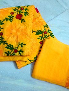 Vibrant Yellow Embroidered Kurta Set meterial