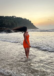 Vibrant Orange Lace Mini Dress