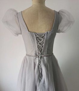 Elegant Grey Puff Sleeve Gown