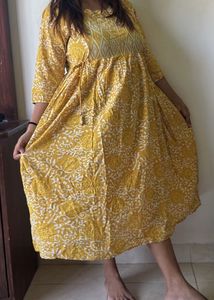 Yellow Floral Print Maxi Maternity Dress