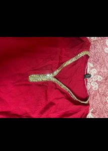 Red Kurta with Embellished Neckline