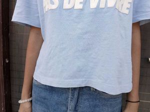 Light Blue Graphic V-Neck T-Shirt