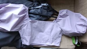 Lavender Puff Sleeve Cropped Top