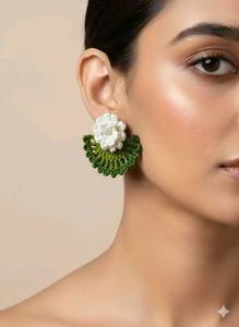 leaf &amp; floral fan Crochet handmade Earrings