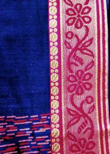 Beautiful Blue Saree With Velvet Blouse Piece