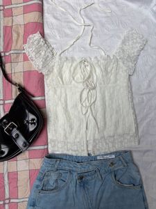 Y2K Ivory Sheer Overlay Dream Top