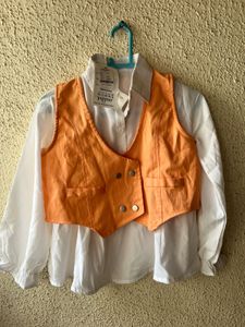 Orange Vest &amp; White Shirt Set new wdttag
