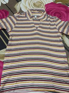 Striped Collared V-Neck Top