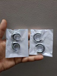 Chunky Silver Hoop Earrings Set of 2