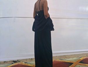 Elegant Black Halter Slit Gown