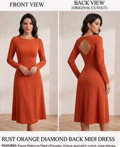Rust Orange Diamond Back Midi Dress