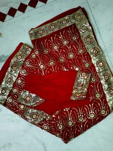 y2k new Stunning Red Saree(+blouse) with Embelli