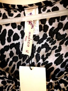 Stylish Leopard Print Tiered top and beige pantset
