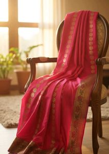 Elegant Pink Saree with Gold Border
