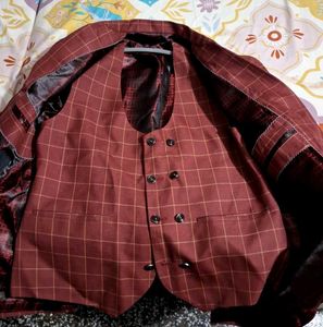Men's 3-Piece Suit Set (Maroon Checked)