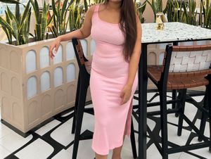 Pink Ribbed Midi Dress