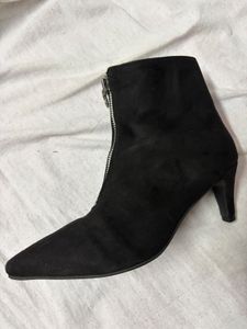 Black Suede-Effect Pointed-Toe Ankle Boots