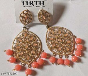 Elegant Gold & Coral Dangle Earrings