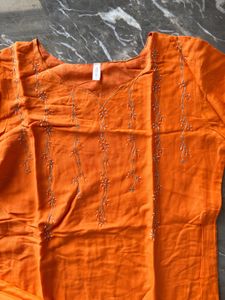 Vibrant Orange Embroidered Kurta Set